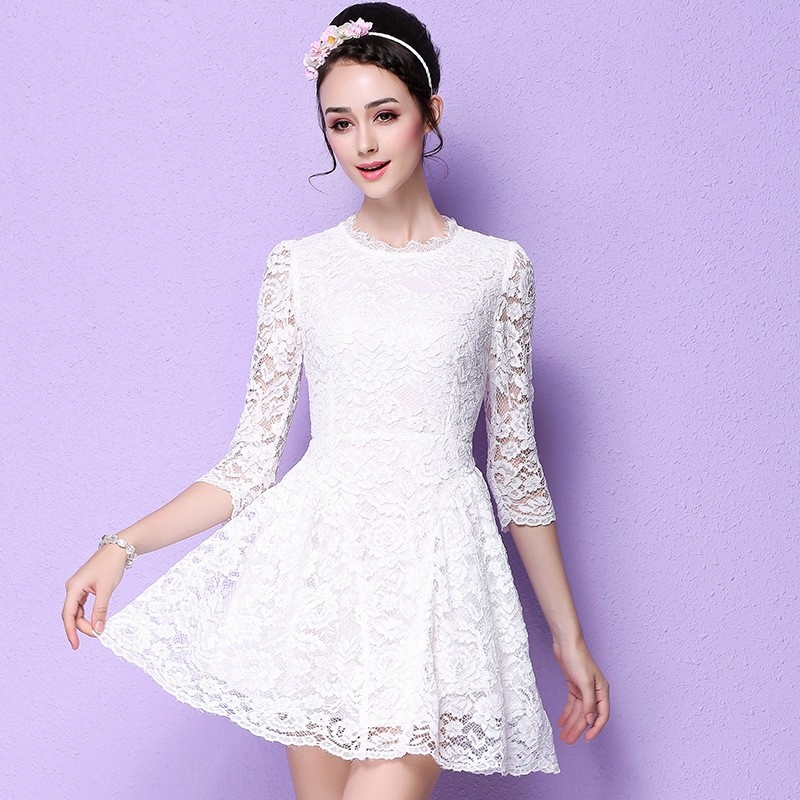 Süße Elegante High Neck A-Linie Spitzenkleid | VoguesUs
