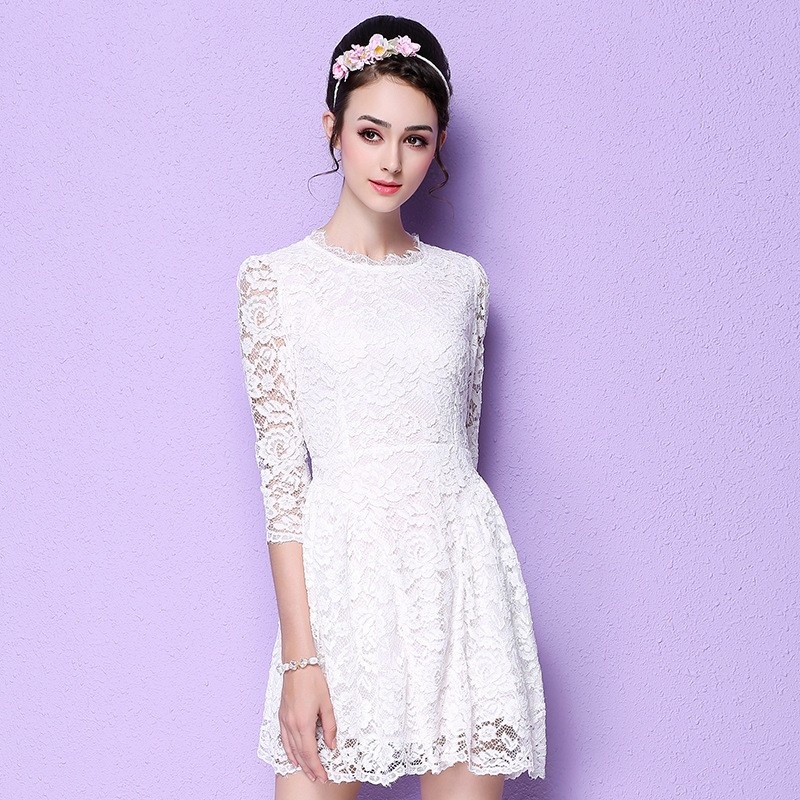 Süße Elegante High Neck A-Linie Spitzenkleid | VoguesUs