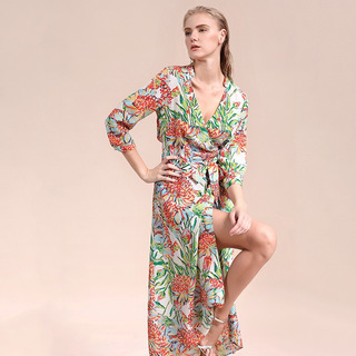 Mode Sexy Col V En Soie À Imprimé Floral Robe Maxi | VoguesUs