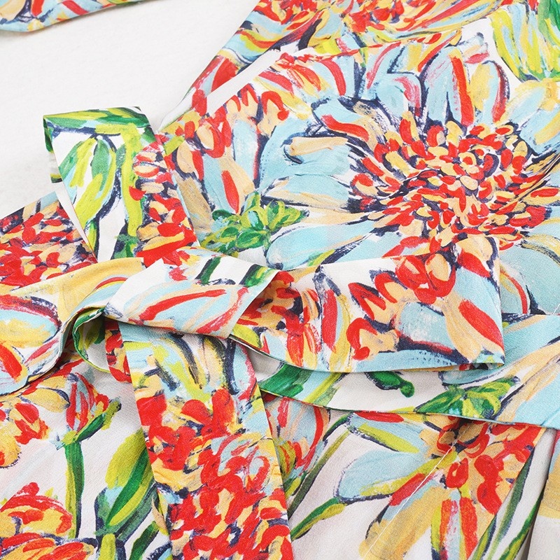 Fashion Sexy V Neck Silk Floral Print Maxi Dress | VoguesUs