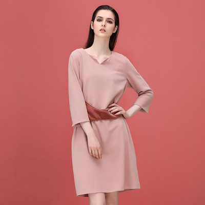 Einfache Und Stilvolle Lose Nähte Gürtel V-Ausschnitt Kleid | VoguesUs