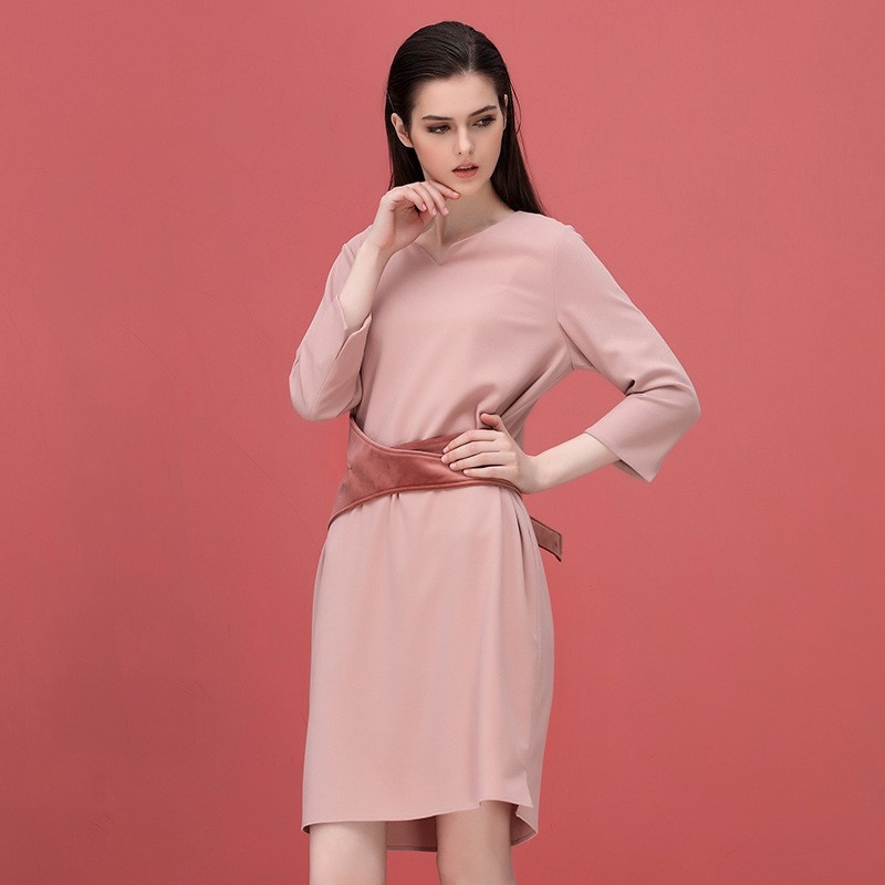 Simple Y Elegante Suelta De Costura De La Correa De Cuello V Vestido