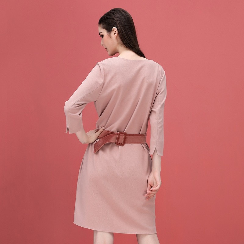 Simple Y Elegante Suelta De Costura De La Correa De Cuello V Vestido