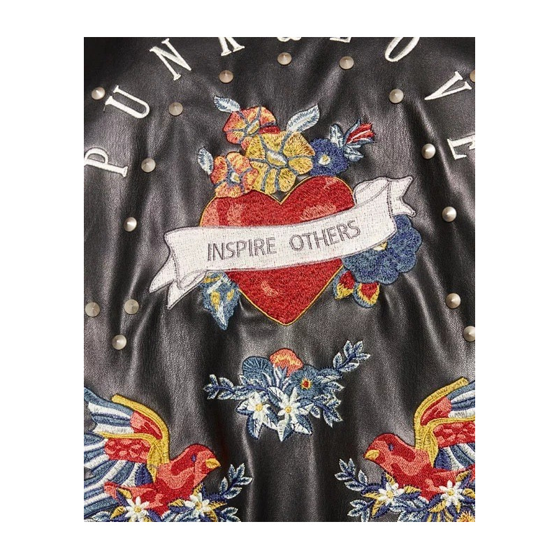 Handsome Fashion Embroidery Imitation Leather Jacket | VoguesUs