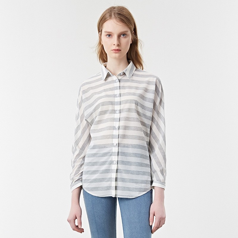 Simple Casual Fresh Stripes Back Split Shirt | VoguesUs