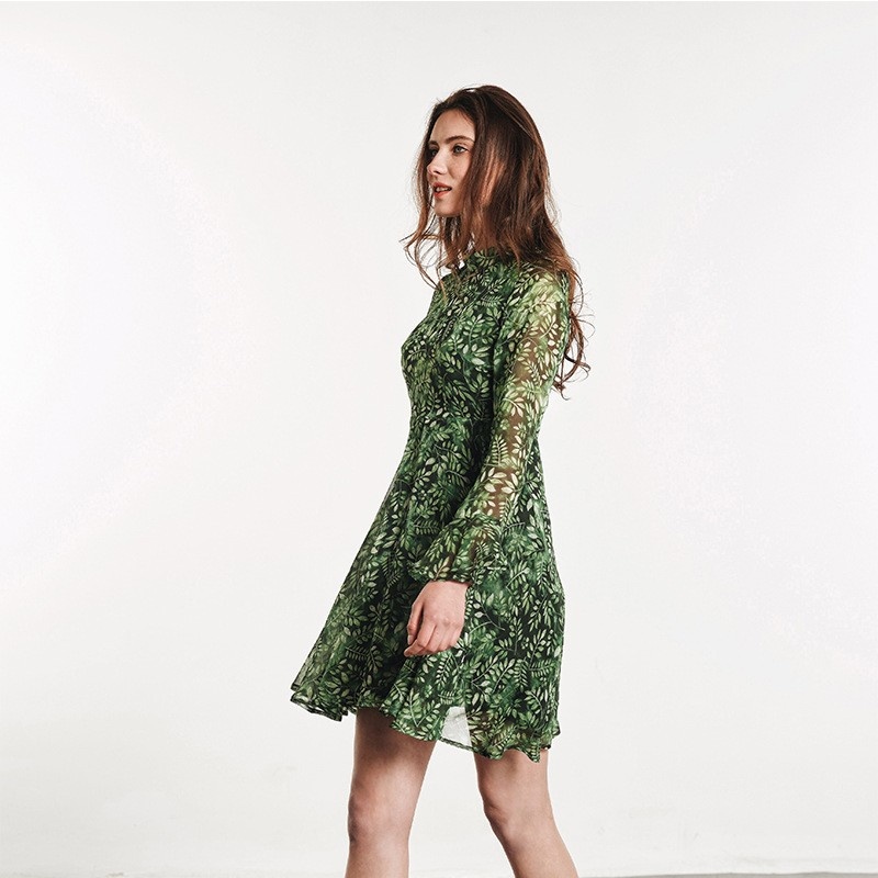 New Look Fashion Green Basiert Rundhalsausschnitt Leaf Print Kleid |