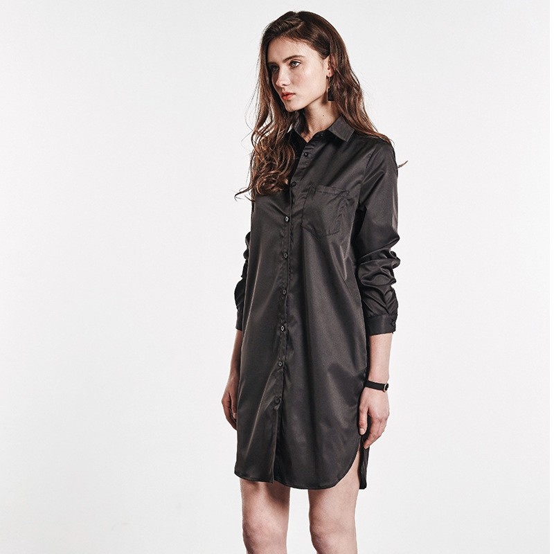 Sexy De La Moda Casual Camisa De Vestido Midi Con Detalle De Collar