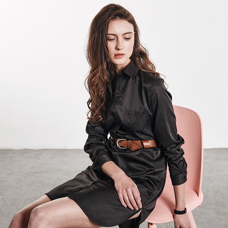 Sexy De La Moda Casual Camisa De Vestido Midi Con Detalle De Collar