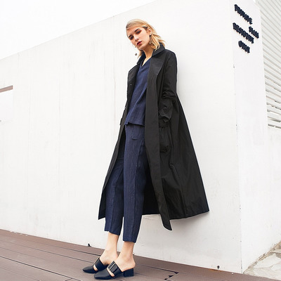 Black Fashion Lapel Tall Coat | VoguesUs