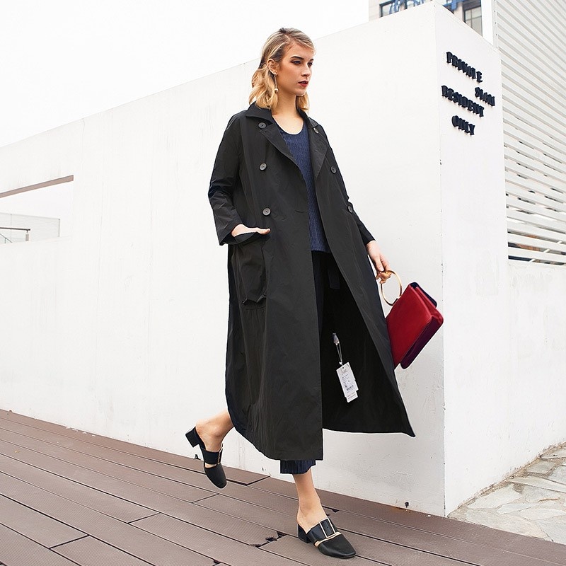 Noir Fashion Revers De Haut Manteau | VoguesUs