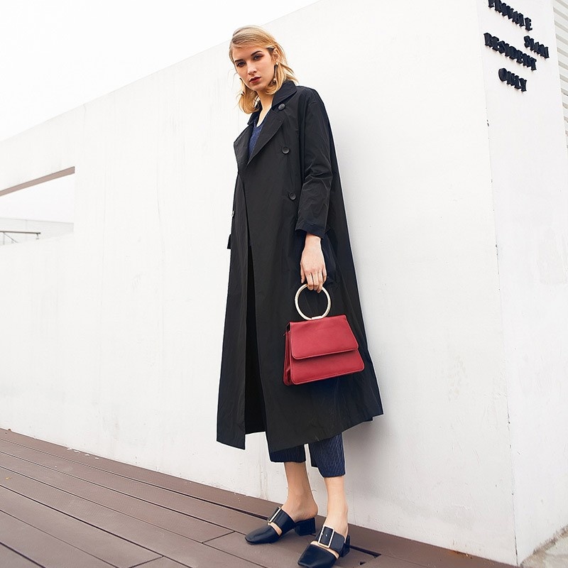 Noir Fashion Revers De Haut Manteau | VoguesUs