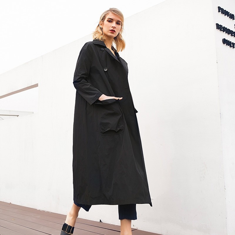 Noir Fashion Revers De Haut Manteau | VoguesUs