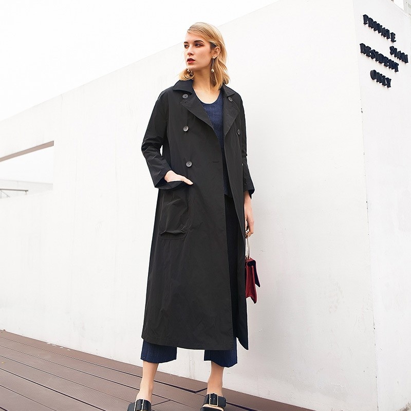 Noir Fashion Revers De Haut Manteau | VoguesUs