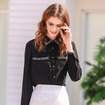 Fashion Black Long Sleeve Shirt With Stitching Collar Detail