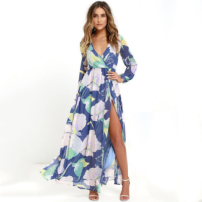 Sexy Mature Mode D'Impression Fourches V Profond Robe Maxi | VoguesUs