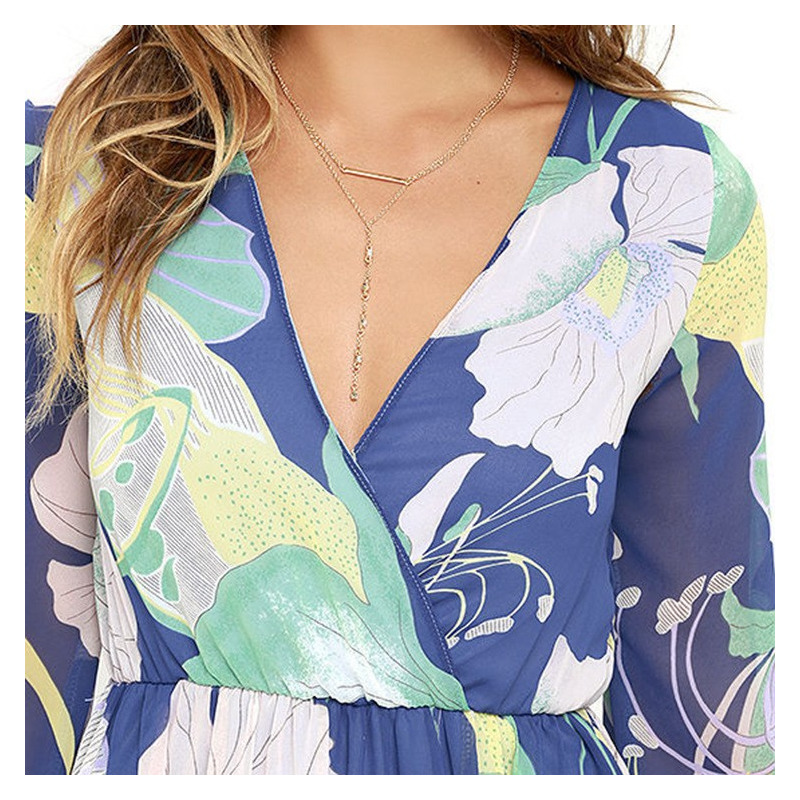 Sexy Mature Fashion Print Forks Deep V Maxi Dress | VoguesUs