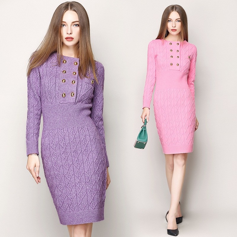 Sweet And Lovely Long Sleeve Cable Knite Bodycon Dress | VoguesUs
