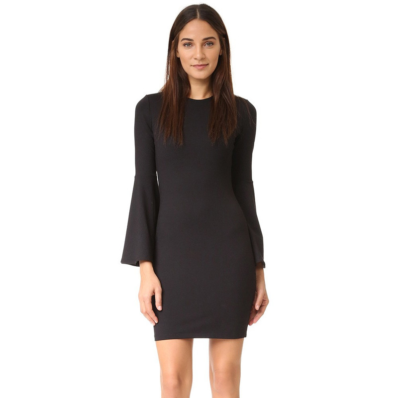 Nouveau Look Brun Foncé Moulante Flûte Manche Bodycon Robe | VoguesUs