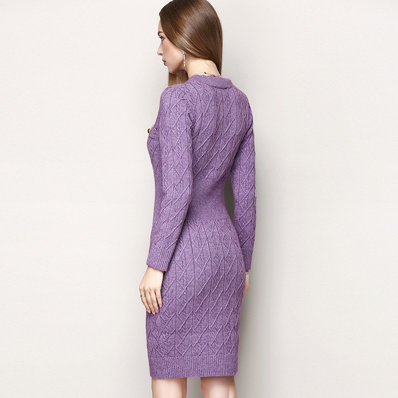 Dulce Y Encantadora De Manga Larga De Cable Knite Bodycon Vestido