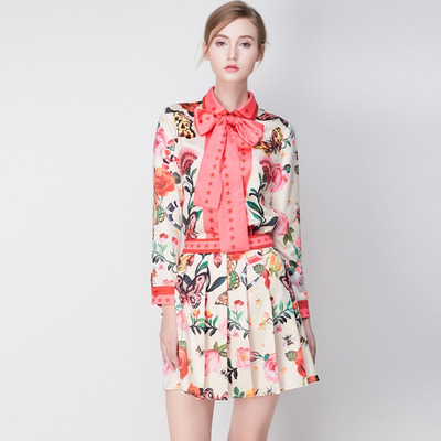 Mignonne Et Douce Broderie Florale Shirt Et Mini-Jupe Costume Avec