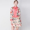 Cute Sweet Floral Embroidery Shirt And Mini Skirt Suit With Bow Tie