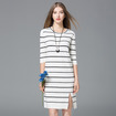 Simple Casual Rayas De Cuello Redondo Vestido Abierto
