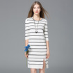 Simple Casual Striped Round Neck Open Dress