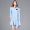 New Look 3/4 Sleeve Asymmetrical Dress With Embroidery And Collar Detail