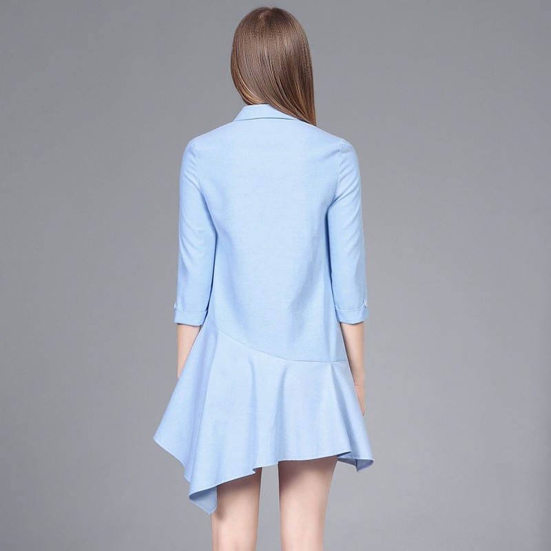 New Look 3/4 Sleeve Asymmetrical Dress With Embroidery And Collar