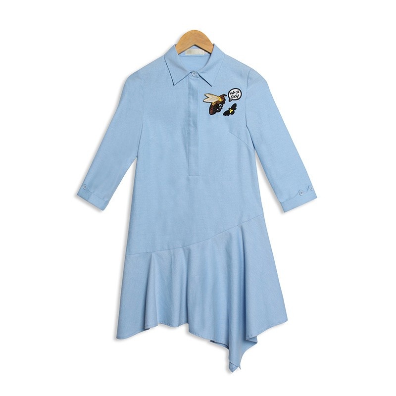 New Look 3/4 Sleeve Asymmetrical Dress With Embroidery And Collar
