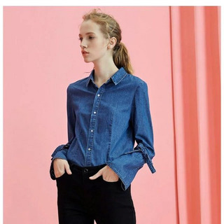 Moda Casual Altavoz Mangas Pajarita Jeans Camisa