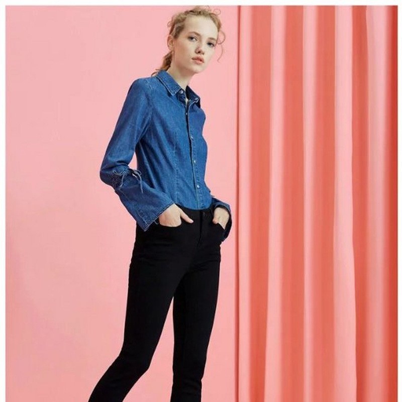 Casual-Mode-Lautsprecher-Ärmeln Bow Tie Jeans Shirt | VoguesUs