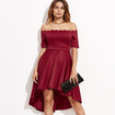 Sexy Rojo Vino Fuera Del Hombro Dobladillo Vestido Midi