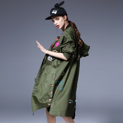 Casual Long Trench Coat With Embroidery And Embellishment | VoguesUs
