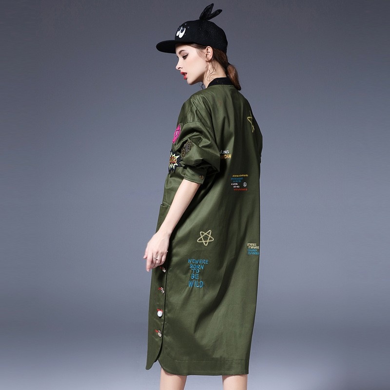 Casual Long Trench Coat With Embroidery And Embellishment | VoguesUs