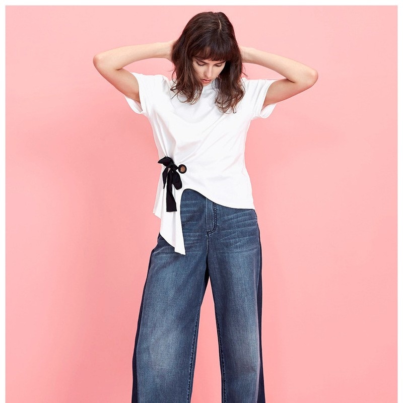 Simple And Casual T-Shirt With Bow Tie Design | VoguesUs