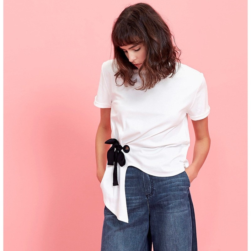 Simple And Casual T-Shirt With Bow Tie Design | VoguesUs
