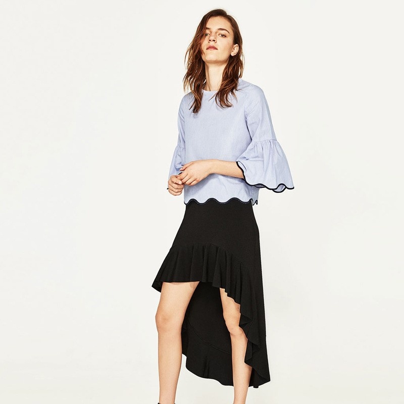 Mode Frischen Wave-Horn-Trompete-Ärmel Shirt | VoguesUs