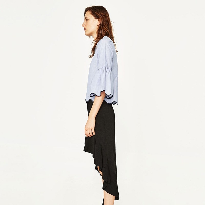 Fashion Fresh Wave Horn Trumpet Sleeves Shirt | VoguesUs