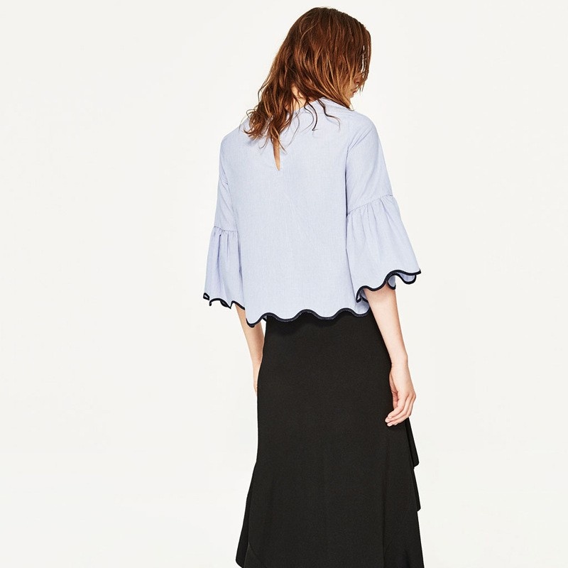 Mode Frischen Wave-Horn-Trompete-Ärmel Shirt | VoguesUs