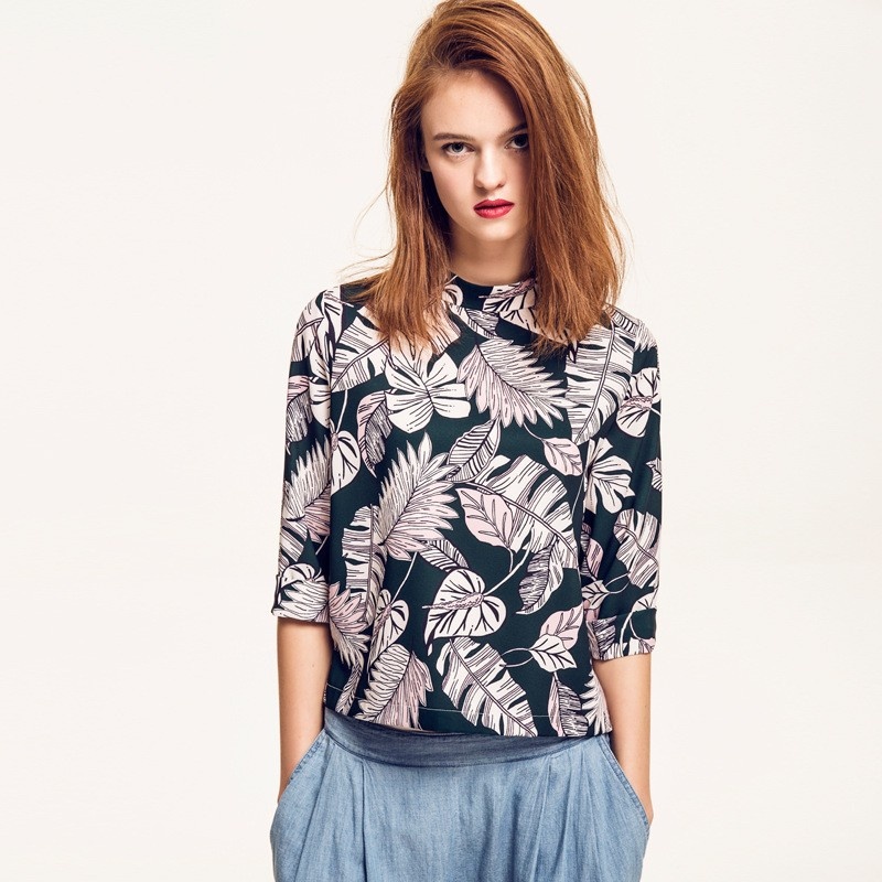 Nouveau Look Imprimé Floral Col Haut Manches 3/4 Shirt | VoguesUs