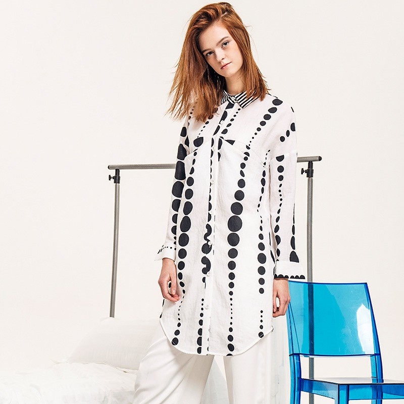 Ultra Personality Fashion Wave Point Hit Color Leisure Loose Long