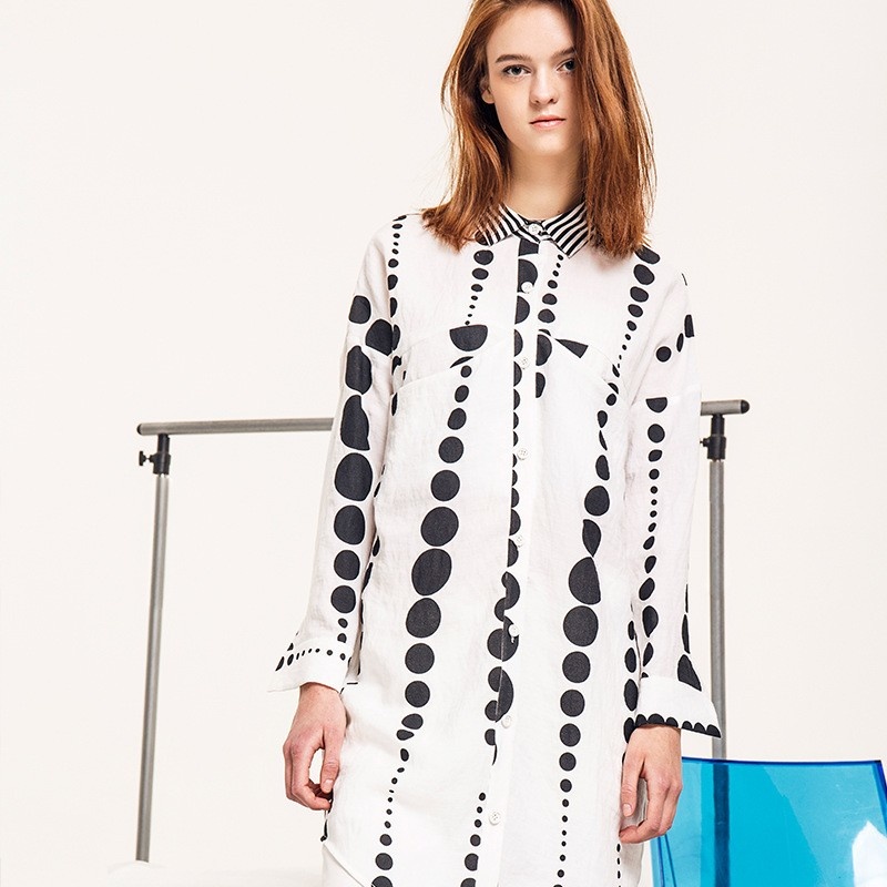 Ultra Personality Fashion Wave Point Hit Color Leisure Loose Long