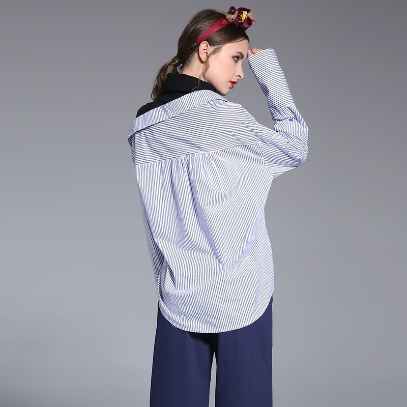 Zwei Schichten Blau Streifen Langarm Shirt | VoguesUs