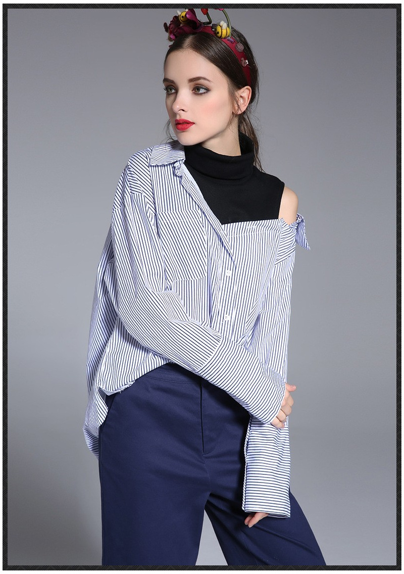 Zwei Schichten Blau Streifen Langarm Shirt | VoguesUs