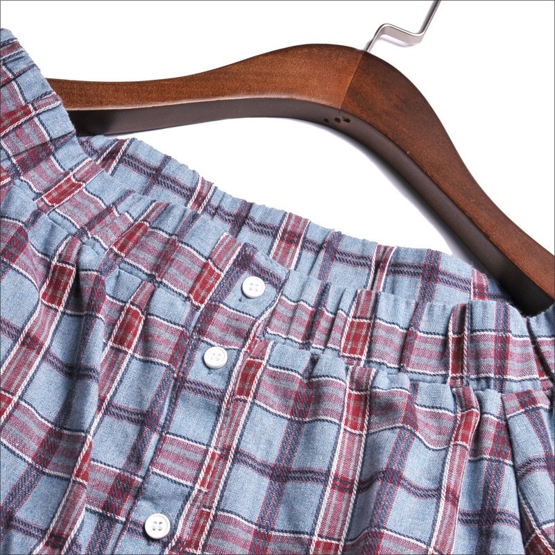 Sweet Stylish Off Shoulder Long Flute Sleever Plaid Shirt | VoguesUs