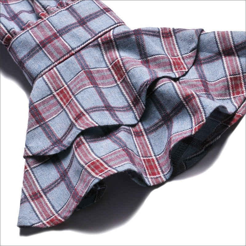 Sweet Stylish Off Shoulder Long Flute Sleever Plaid Shirt | VoguesUs