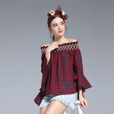Fashion Sexy Off-Schulter-Flöte Ärmel Bluse In Rot, Geprüft | VoguesUs