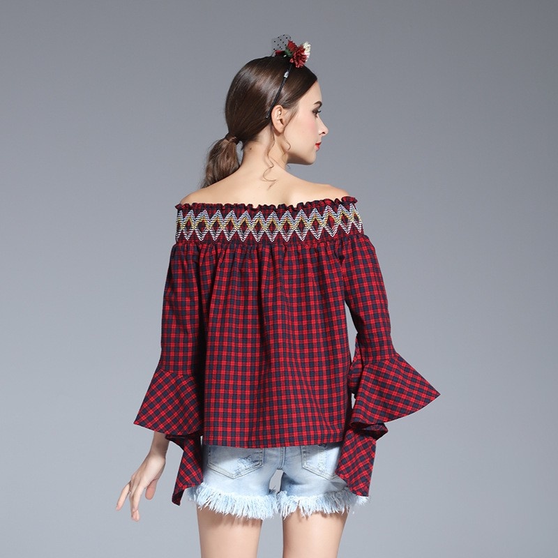 Moda Sexy De Los Hombros Fuera De La Flauta Mangas De La Blusa De