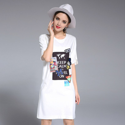 Mode-Trend Comic-Druck Stickerei Lose Lange T - Shirt | VoguesUs